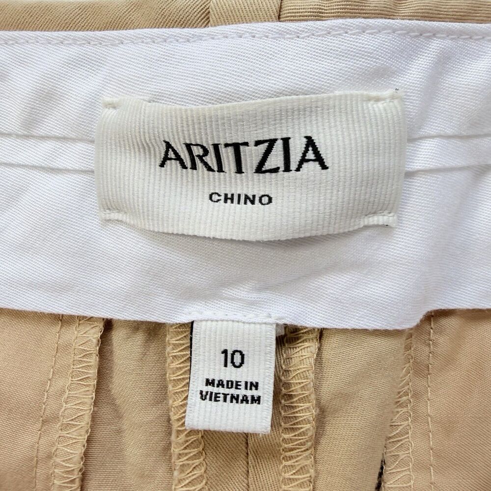 Aritzia Amherst Pant Chino Tan Sz 10 Low Rise Wide Leg Minimalist Old Money Luxe - Picture 10 of 13